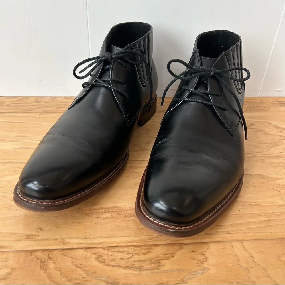 Stacy Adams Black Leather Maxwell Chukka Boot 9 1/2 W Lace Up Plain Toe